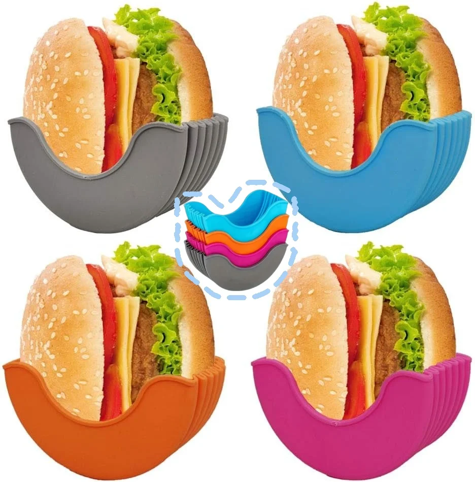 Silicone Burger Sandwich Clip Rack Washable Retractable Silicone Hamburger Holders Hamburger FrenchFry sauce Fixed Box