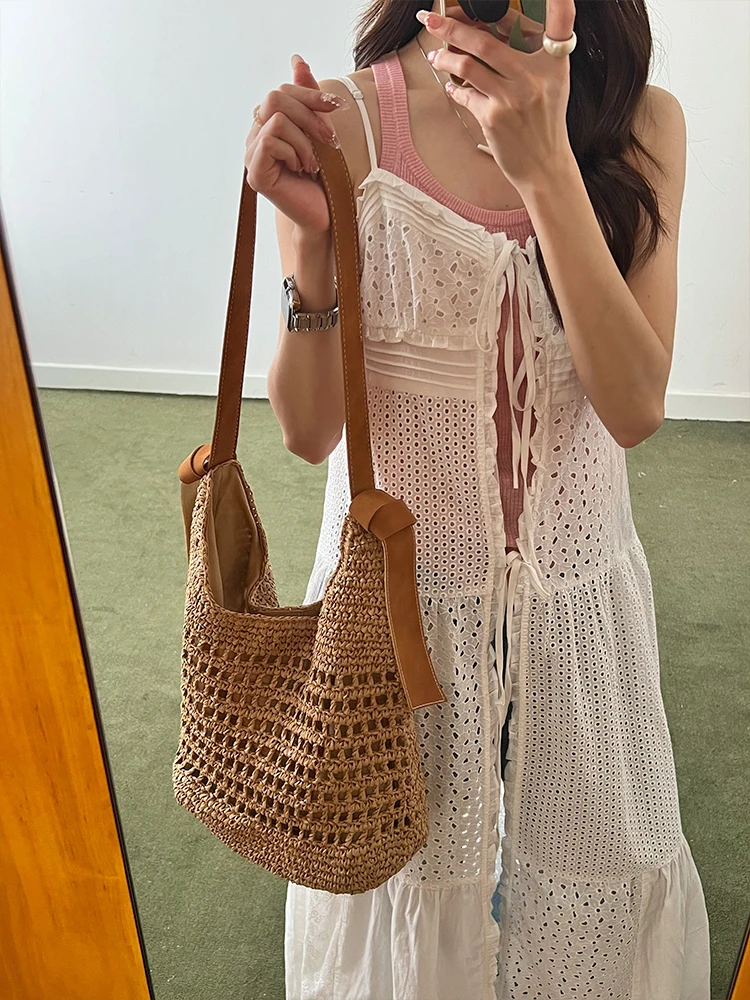 New Summer Straw Bag for Women Straw Shoulder Bags Rattan Woven Underarm satchel Hollow Crochet Beach Bag Casual Handbags
