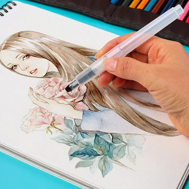 Set di pennelli per riporre l'inchiostro d'acqua autolidratante per capelli in nylon morbido per calligrafia, pittura ad acquerello, disegno, materiali artistici 6