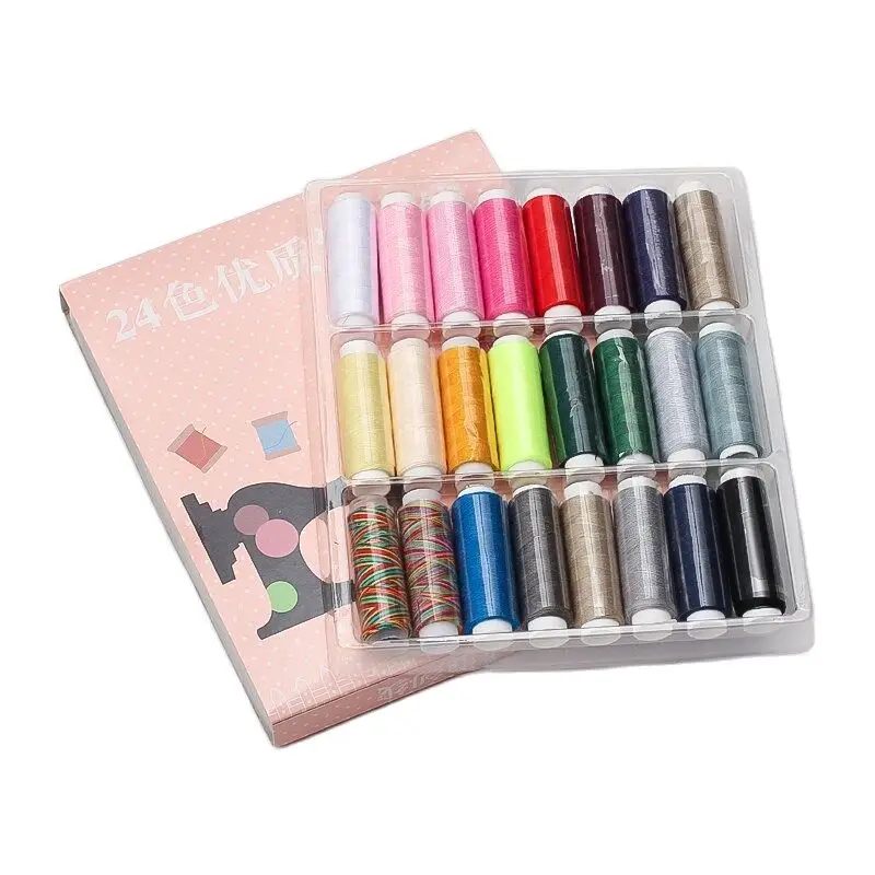 

24Pcs Mixed Colors 100% Polyester Yarn Sewing Thread Roll Machine Hand Embroidery Each Spool For Home Sewing Kit