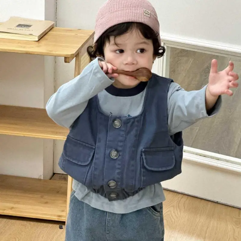 2025 가을 신상  민소매 조끼 코트 단색  남아 캐주얼 조끼 자켓 여아 조끼 가..