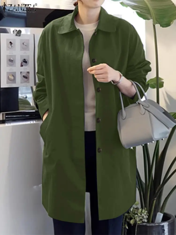 

2023 ZANZEA Autumn Fashion Office Jackets Long Sleeve Lapel Trench Coat Vintage Solid Outwear Elegant OL Work Windbreaker Coats