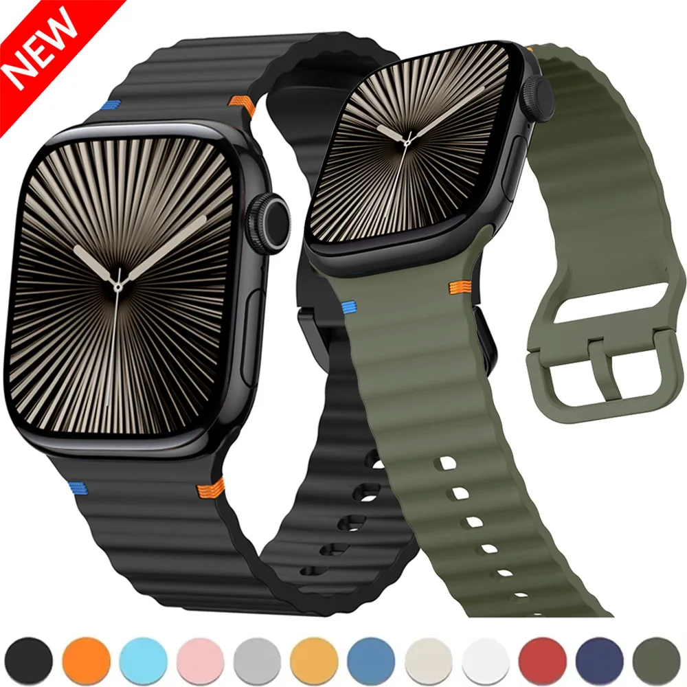 สายซิลิโคนลายคลื่นสำหรับ Apple Watch 46/42/44 มม.