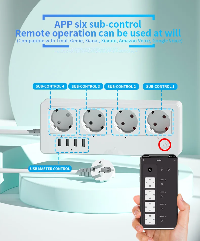 TUYA Smart Power Strip WiFi Socket EU 16A With Power Monitor Timing Function USB