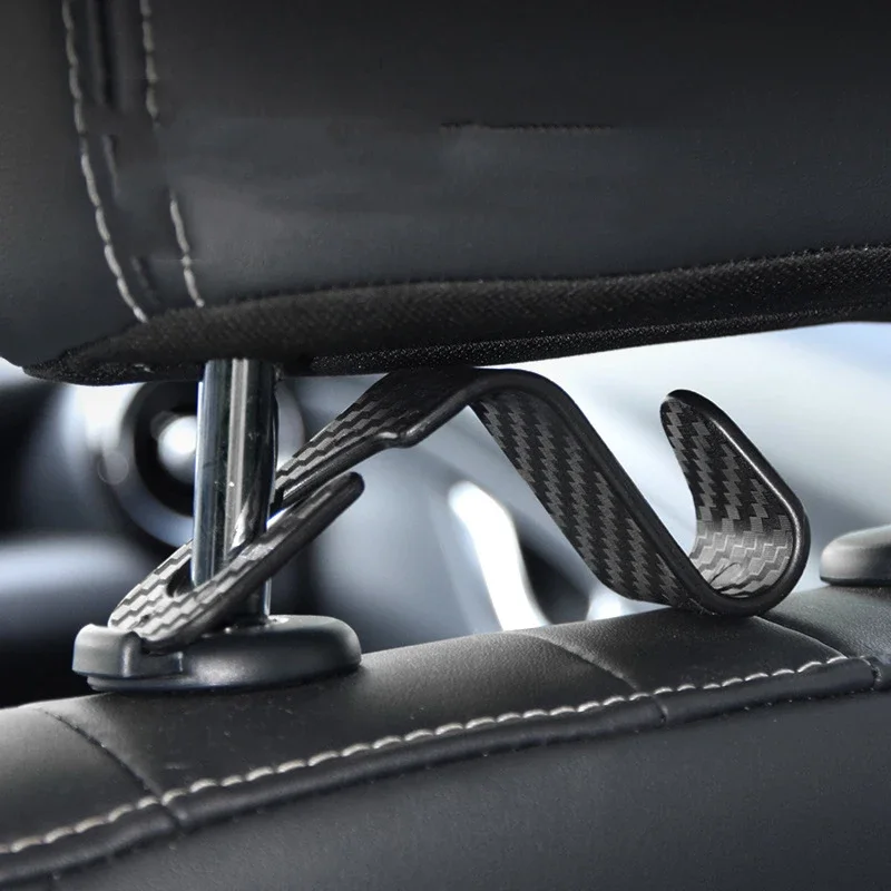 4PCS Car Headrest Hooks - Hidden Backseat Hangers For Purses, Bags, Backpacks (Carbon Fiber Pink)