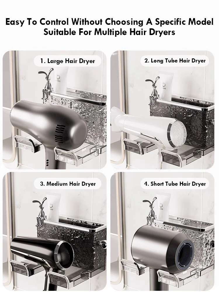 Bathroom Hair Dryer Storage Rack Glacier Patterned Wall Mounted Non Perforated Storage Tube Multifunctional Storage 5