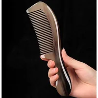 Natural Horn Massage Comb Round Fine Tooth Anti-Static Hair Straighter Curl Combs with Handle 1