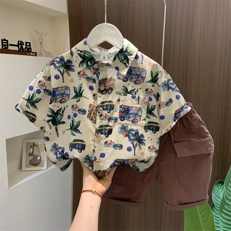 

Boys Summer Short Sleeved Shirt Set 2024 New Korean Fashionable Children's Thin Children's Summer Wear Baby Two Piece Set Kids