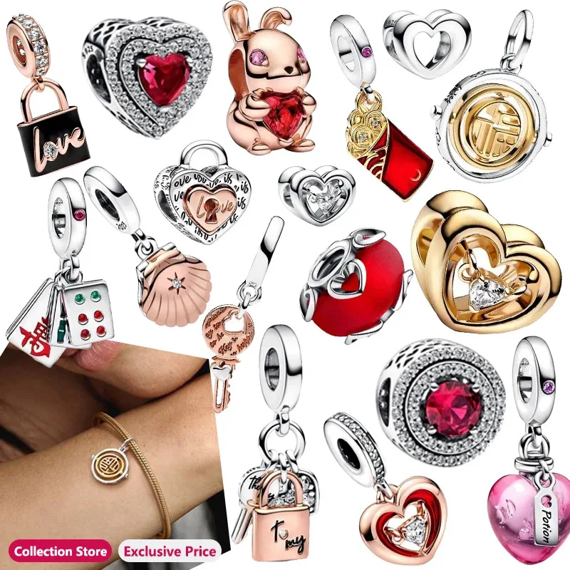 Authentic S925 silver two tone heart connected women's padlock logo string decoration, suitable for original bracelets DIY jewel 3 digit combination suitcase padlock reset luggage lock suitcase accessories digital password luggage decoration accessories