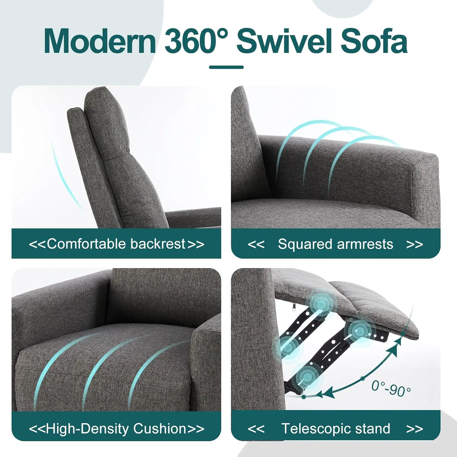 Swivel Recliner Chair, Rocking Chair Nursery Massage, Glider Rocker Recliner for Nursery, Glider Nursery Chair for Living Room