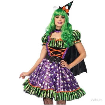 Costumi da spettacolo di clown di circo impertinente colorato da donna di Halloween Costumi da festa divertenti Purim Masquerade Gioco di ruolo di clown divertente