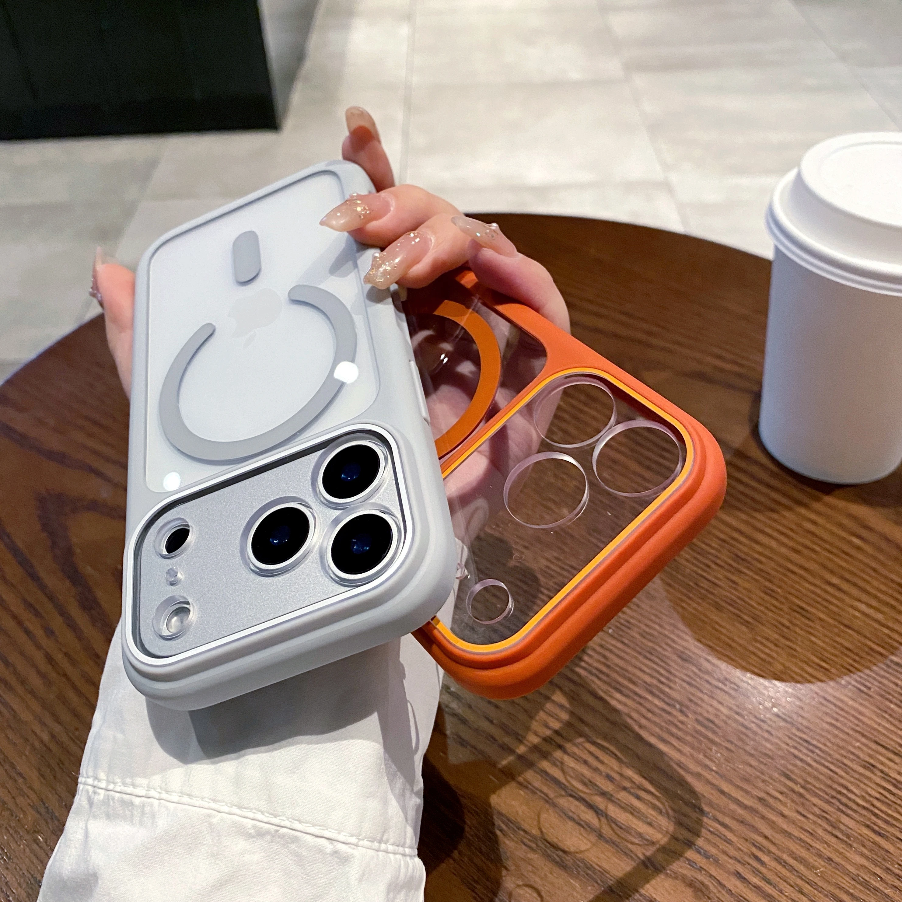 Enhanced Transparent Magnetic Phone Case with Shockproof Silicone Frame and Lens Protection
