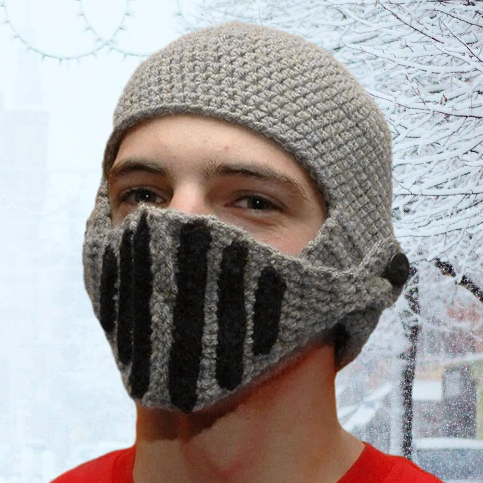 Knitted Hat Handmade Windproof Ski Mask Warm Hat Prop Knit Bearded Hat Beanie for Snowboarding Biking Cosplay Festival Skating