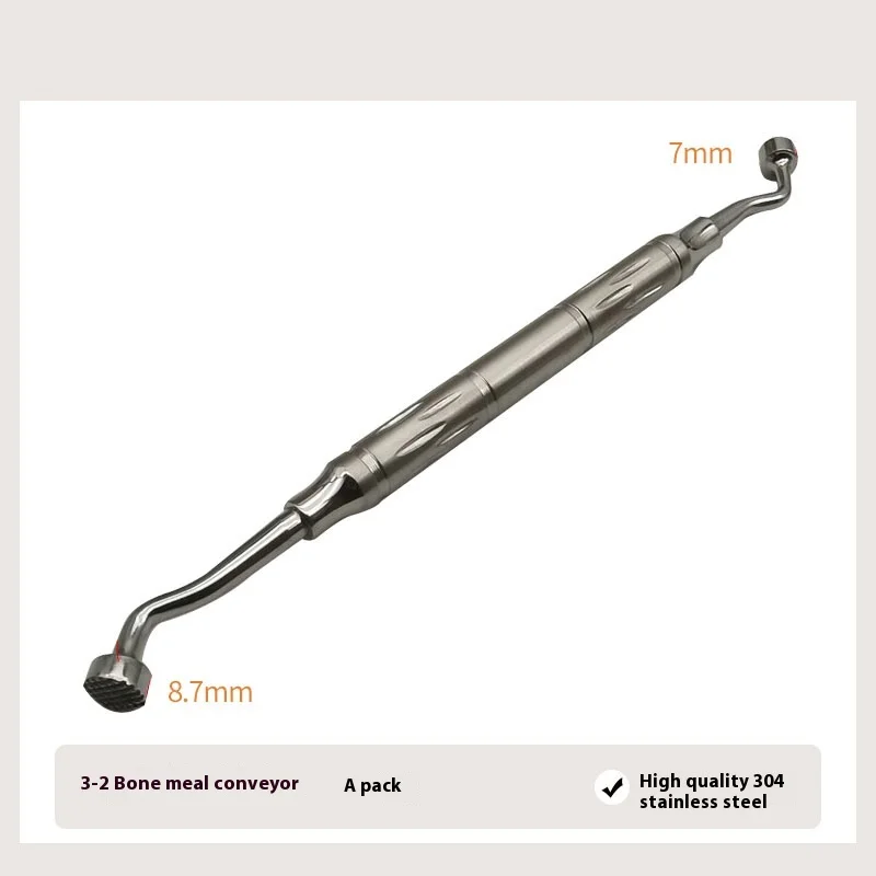 Implant bone meal filler conveyor compaction extrusion tool bone spoon grinding collection scraper