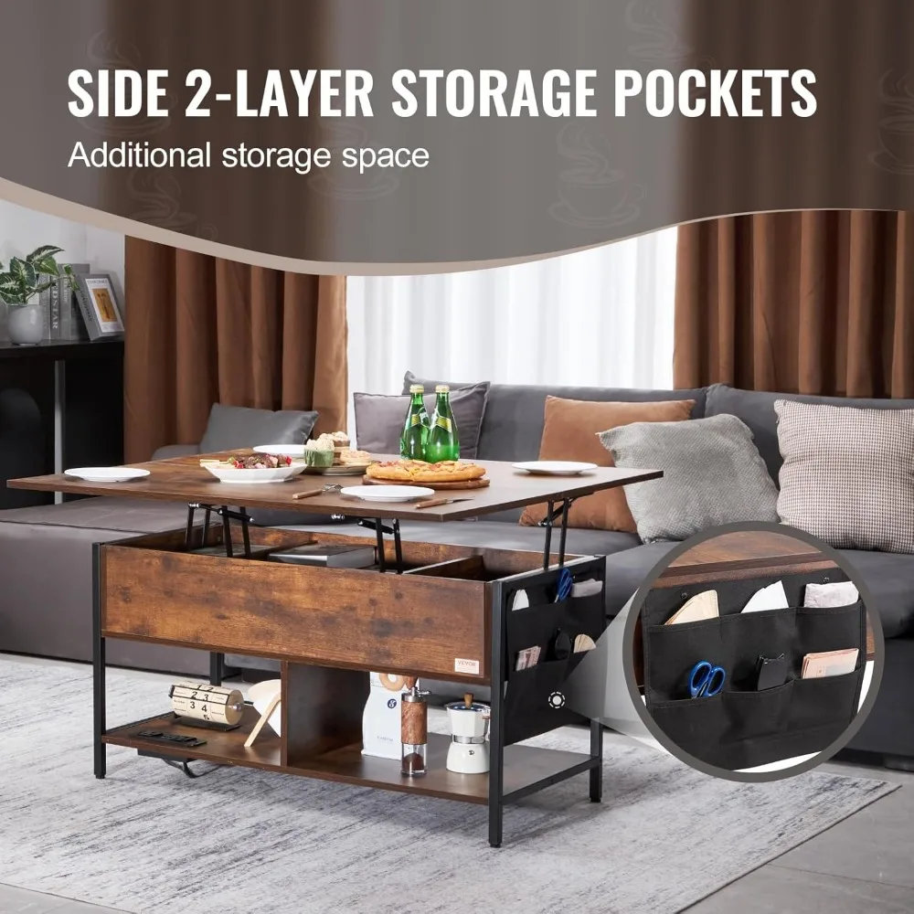 Lift Top Coffee Table with Storage, Coffees Tables for Living Room, Small Coffee Table with Power Strip & USB & Ambient Lighting 6