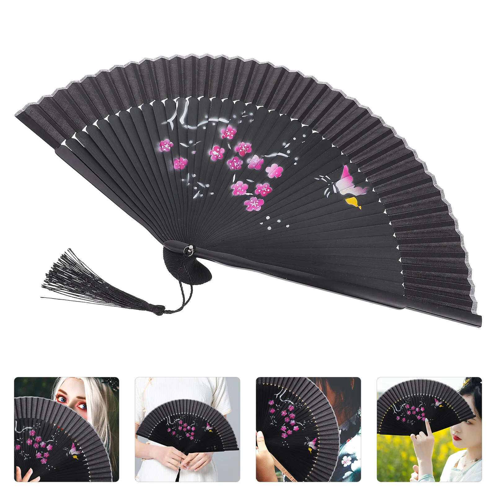 Hand Fan Folding Fans Hand Performance Male Handheld 40X20CM Foldable Women Purple Bamboo Miss