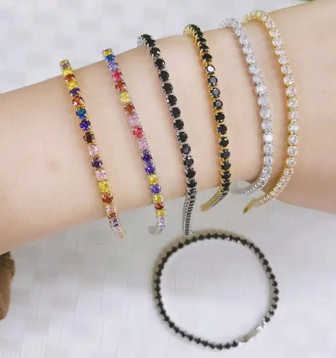 1Pcs Gold Black White Colorful Cubic Zirconia Bracelet For Women Men Jewelry Rainbow Cz Tennis Trendy Bangle Girls Gift Gj65