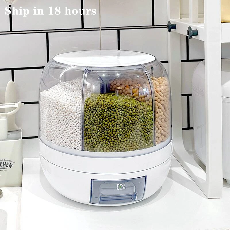 

360° Multiple Styles Rice Dispenser Sealed Dry Cereal Grain Bucket Dispenser Moisture-proof Kitchen Food Container Storage Box