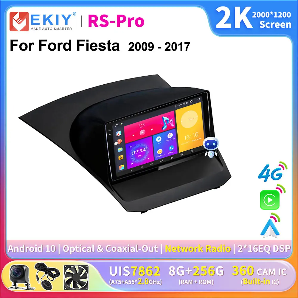 Ekiy 2K Schermo Carplay Autoradio Per Ford Fiesta 2009 - 2017 Lettore Video Multimediale Auto 2 Din Autoradio Navigazione Stereo Dvd