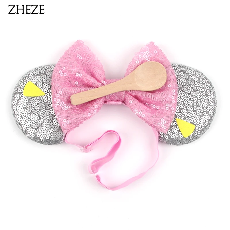 Niedliche 3,3" Minnie-Mickey-Ohren-Stirnbänder aus elastischem Material, modische Glitzer-Haarbänder für Neugeborene, verstellbare Haarbänder, Baby-DIY-Haaraccessoires für Festivals und Reisen. – Detail 20