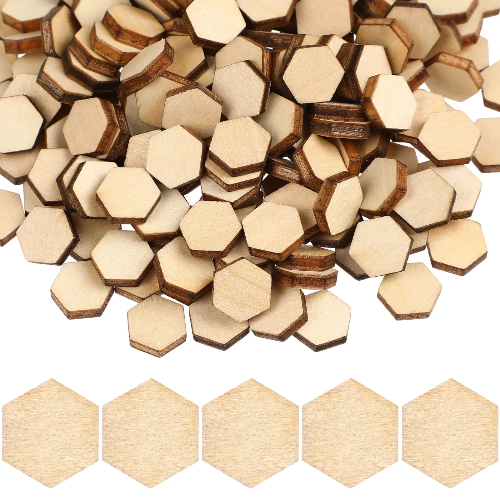 

200 Pcs Hexagon Wood Pieces Ornaments Geometric Shaped Blank Unfinished Wood Slices Embellishment DIY Crafts