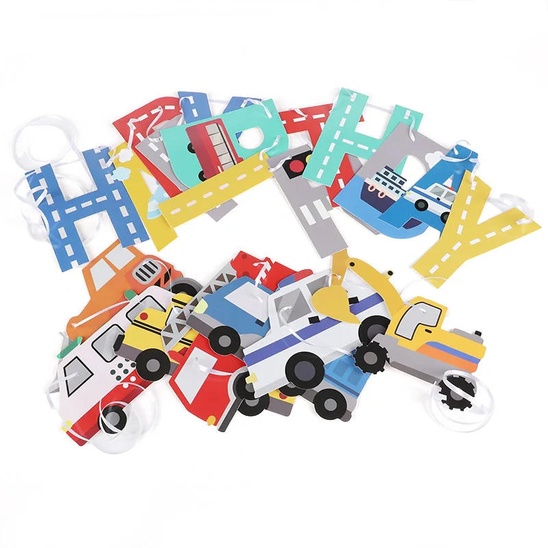 Cartoon Auto Happy Birthday Banner Baufahrzeug Girlande Kinder Jungen Geburtstagsparty Dekoration Partyzubehör Baby-Shower-Artikel – Detail 5
