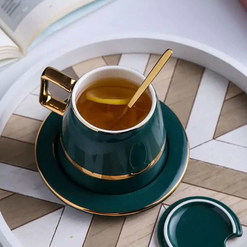 Porcelain Mixing Spoon | Coffee Cup Green Gold | Porcelain