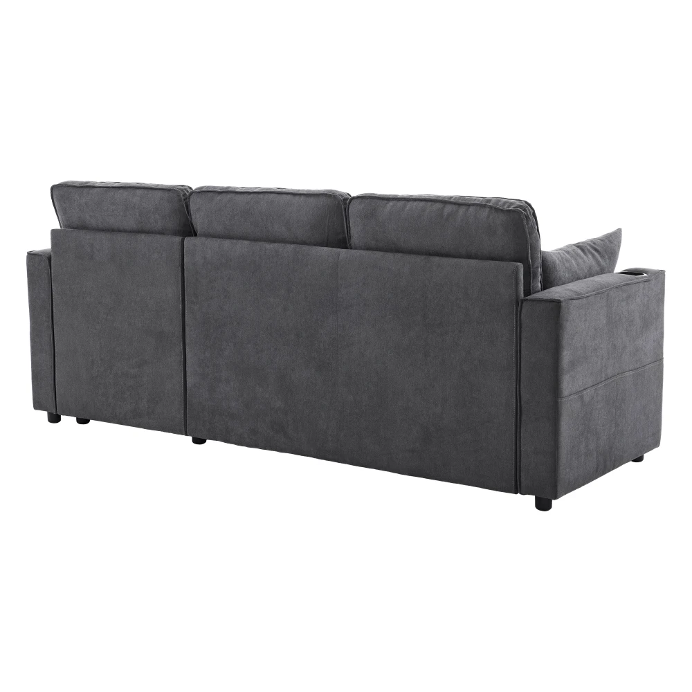PINGGO L-förmiges Schlafsofa mit Schlaffunktion Modernes Design Gepolsterter Loungesessel mit Stauraum und Getränkehalter für Wohnzimmer – Detail 32