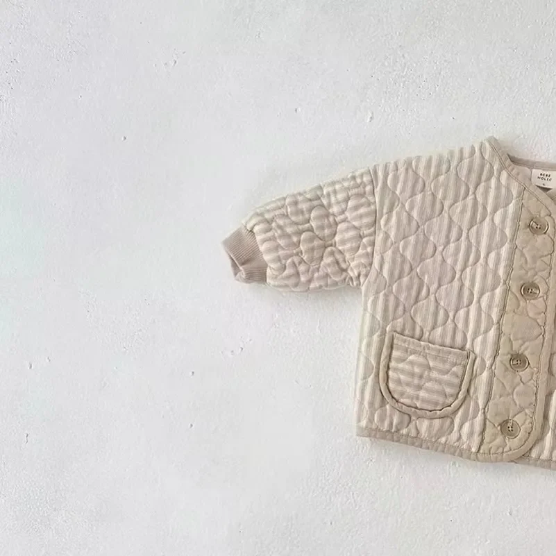 Baby Jacket Korean Baby Kids Vintage Rhombus Double Layer Jacket Autumn Winter Boys Girls Cotton Padded Parka Children Warm Quilted Coat