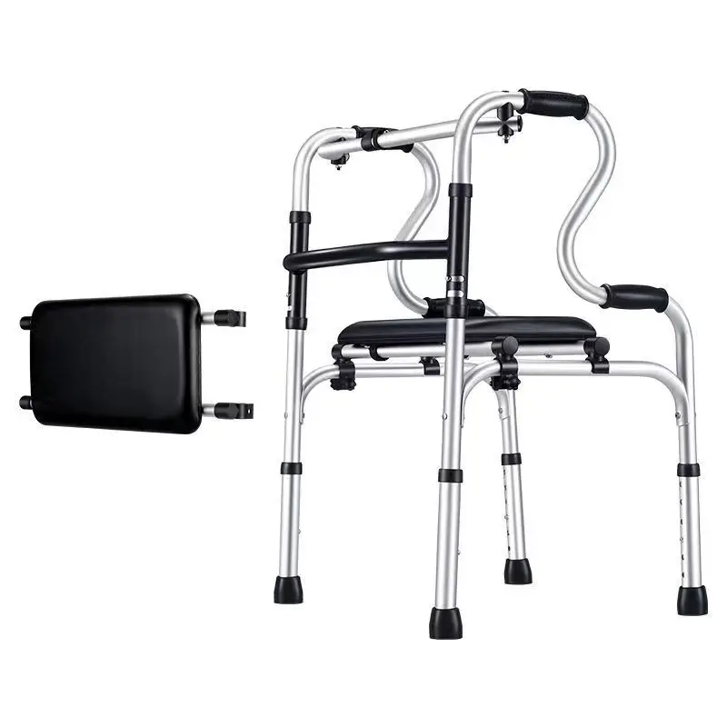 

Home Elderly Foldable Walker Chair Aluminum Alloy Walking Aid Standing Frame Walking Stick Chair Disabled Mobility Training Tool