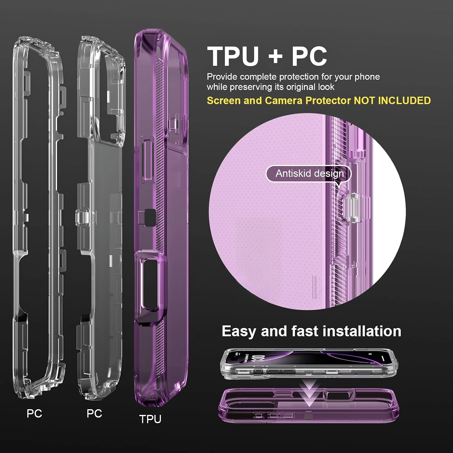 Rugged Armor Defender Case - Heavy Duty 3-in-1 TPU+PC Hybrid Anti-Drop Protection Cover