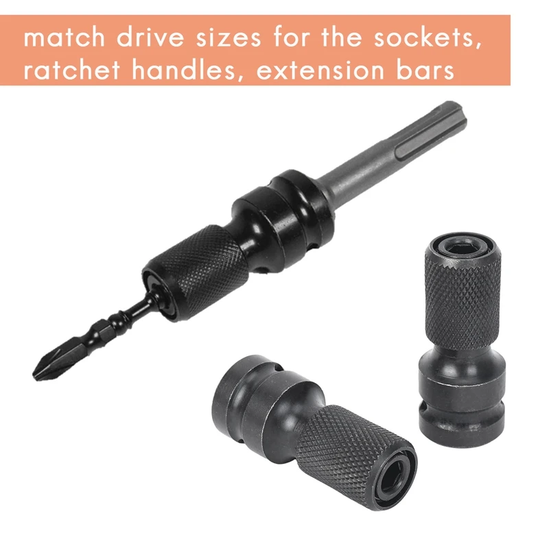 2 Pack 1/2 Square Drive To 1/4 Hex Shank Socket Adapter Quick Release Chuck Converter For Impact Ratchet Wrench