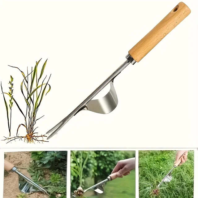 1 multifunctional ergonomic stainless steel weed killer: easy to remove weeds and dandelions, wooden handle weed control tool 2