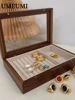 Retro HighEnd Walnut Solid Wood Jewelry Box With Acrylic Glass Cover Linen Lining Necklace Ring Earring Storage Display Box 3