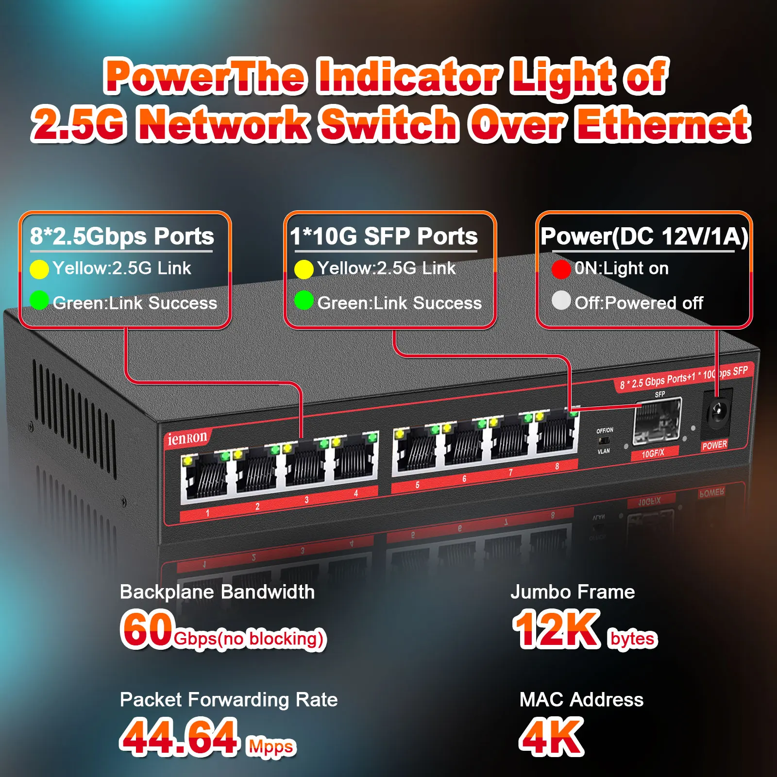 Interruptor de Rede Ethernet 2.5g Portas 2500mbps Rj45 10g Sfp Cubo Home do Laboratório Divisor do Internet Plug And Play - Imagem 6