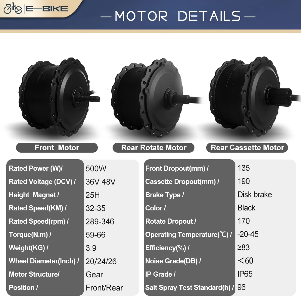 Ebike Motor 36V48V 500W Fat Tire Brushless Gear Front /Rear Hub Motor Wheel 4.0 Tyre For Snow Electric Bicycle Conversion Kit
