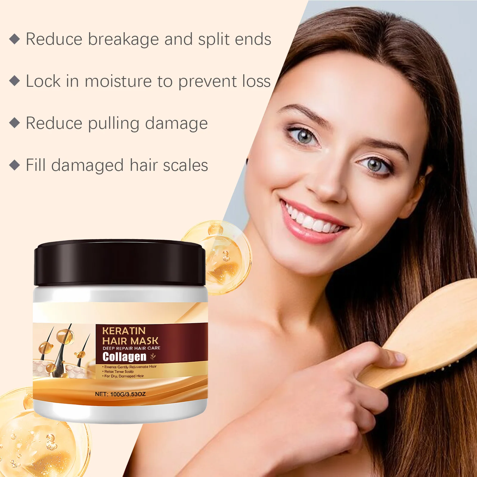 Collagen Hair Mask Anti Prevent Frizz Repairing Damaged Reduce Breakage Eliminating Split Ends Nourish Scalp Smoothing Hair Mask 5 Collagen Hair Mask Anti Prevent Frizz Repairing Damaged Reduce Breakage Eliminating Split Ends Nourish Scalp Smoothing Hair Mask - Image 5