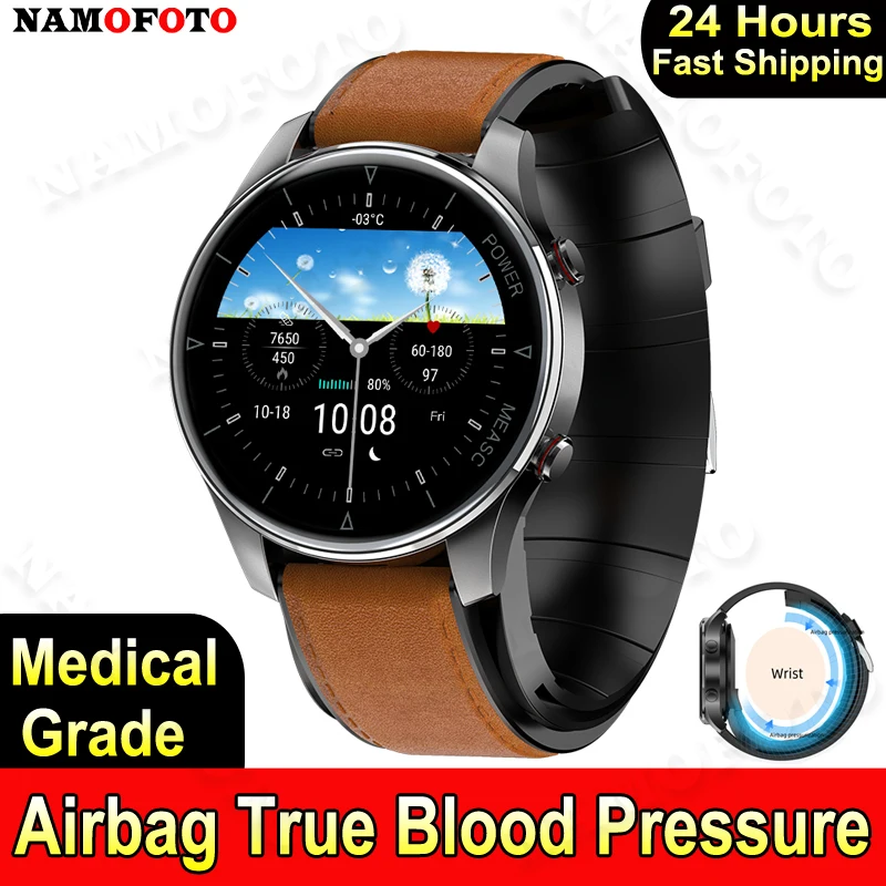 

2024 New Blood Pressure Smart Watch 1.3'' Air Pump Clock Medical Grade HR Monitor Wristwatch Men Women Sports Health Smartwatch