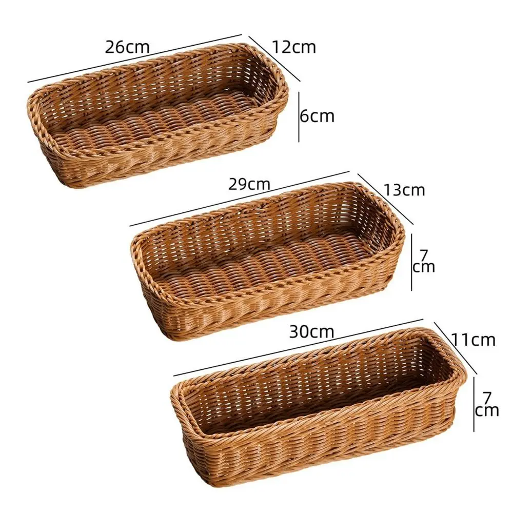 Kitchen Supplies Plastic Imitation Rattan Storage Basket Rectangle Durable Faux Wicker Tray Universal Bread Food Plate Home 6