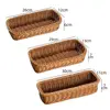 Kitchen Supplies Plastic Imitation Rattan Storage Basket Rectangle Durable Faux Wicker Tray Universal Bread Food Plate Home 6