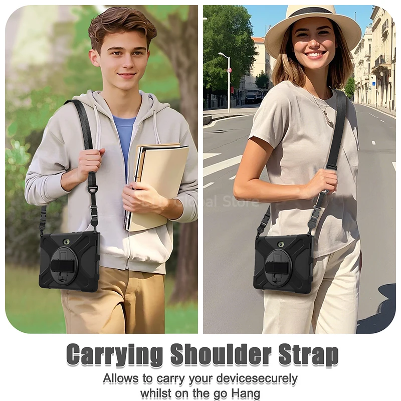 Durable 360° Rotatable Tablet Case with Kickstand & Hand Strap
