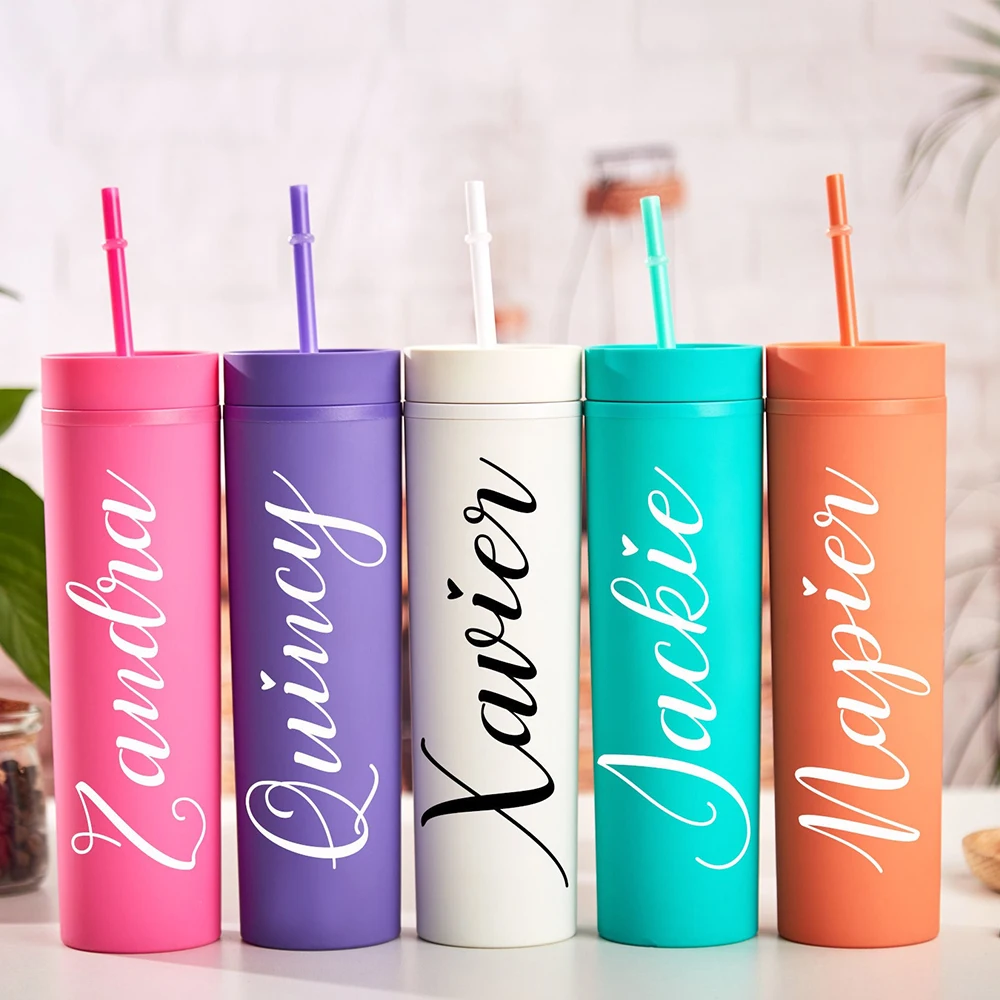 Personalized Mother's Day 16 oz. Matte Pastel Skinny Tumblers with Lids and  Straws