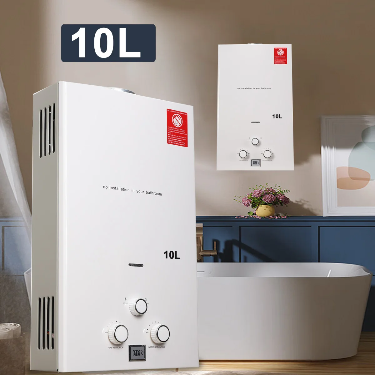 10L 20KW Tankless Propane Water Heater LPG Propane Gas Instant Hot Water Heater Boiler For Outdoor Camping With Shower Head Kit