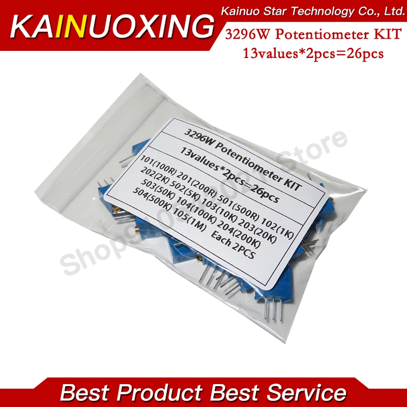 13values*2PCS=26PCS 3296W potentiometer 100R 200R 500R 1K 2K 5K 10K 20K 50K 100K 200K 500K 1M Variable resistors set