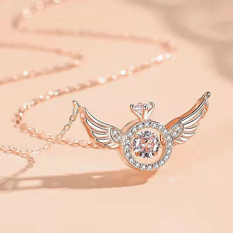 Angel Wings Women's Necklace Fashion Design Simple Flying Wing Zircon Smart Inlaid Metal-plated Clavicle Pendant Necklace