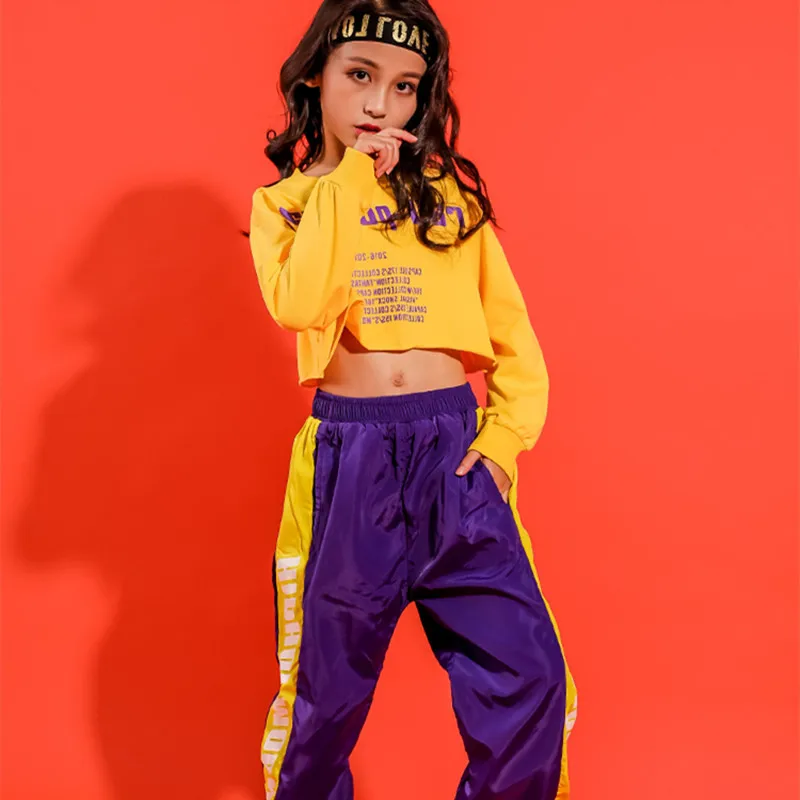 

Кроп-топ для девочек, детские костюмы, детская красочная уличная одежда, спортивная толстовка, костюм для подростков, танцевальный костюм