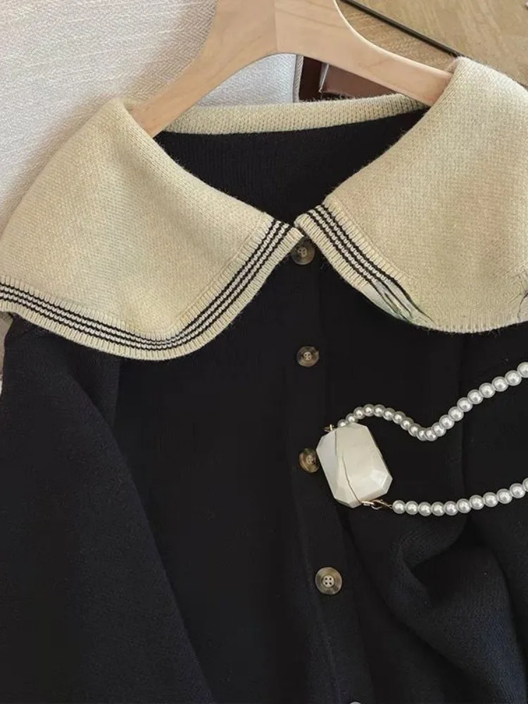 Y2K Women Clothing Tempetament Cardigan Jackets Korean Pull Femme Sweet Peter Pan Collar Loose Knitted Sweater 2025 Sueter Mujer 3