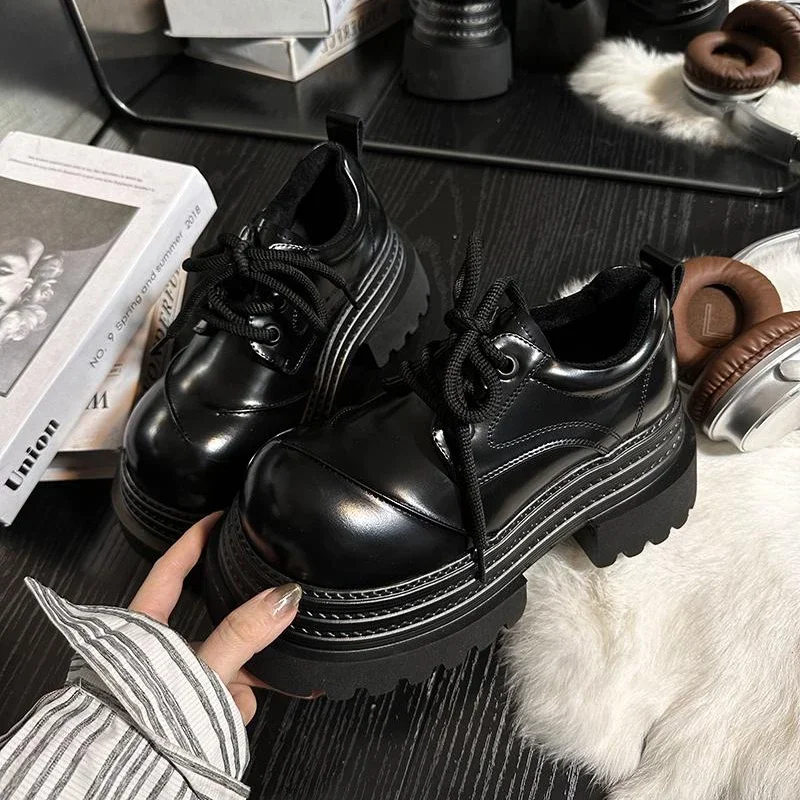 2025 Spring Women JK Mary Jane Shoes Fashion Lace Up Shoes Vintage Platform Elegant Thick Heel Shoes 4