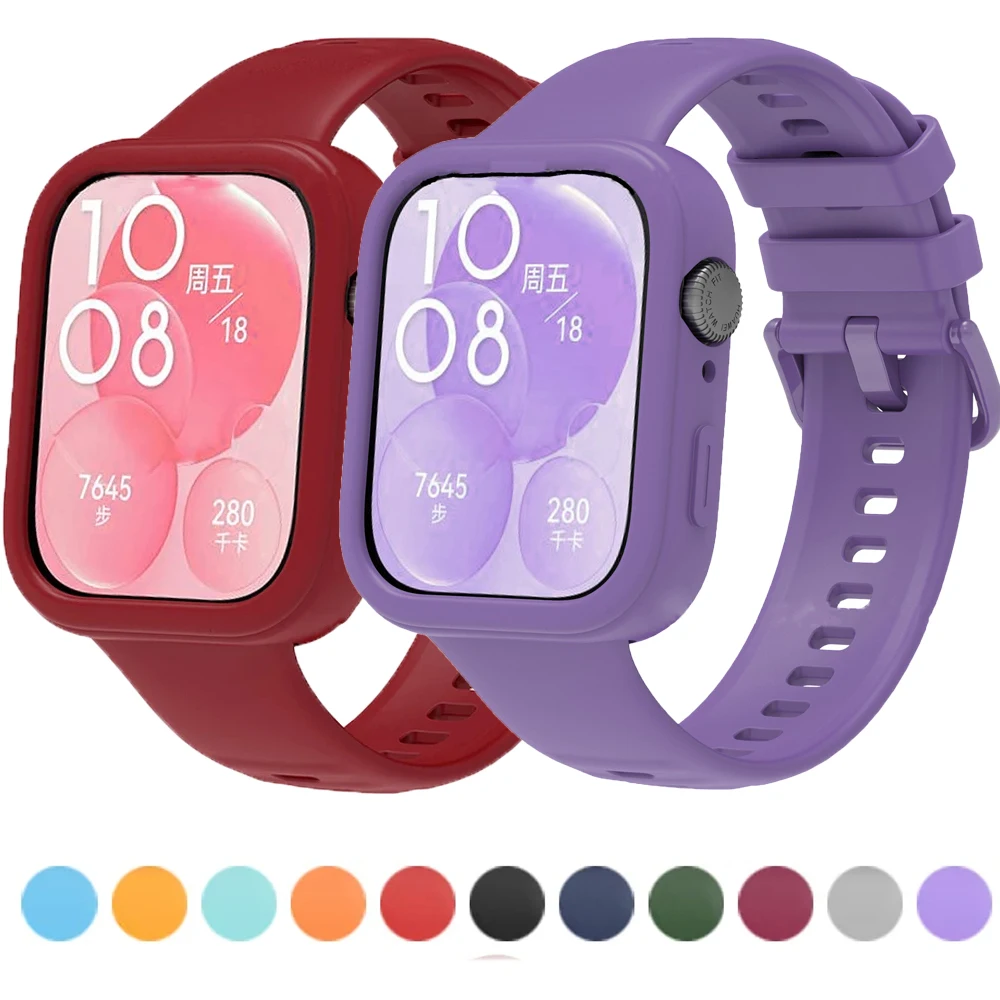 Colorful Silicone Band and Soft Protector Case for Huawei Watch Fit 3 - Sporty Replaceable Accessory Set