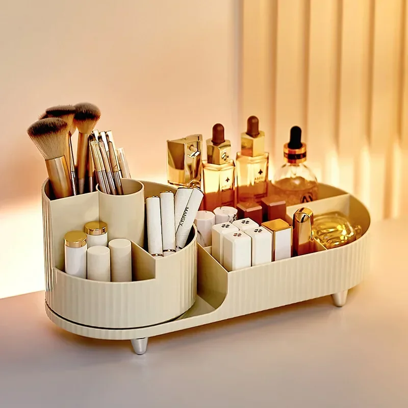

Rotating Shelf Organizer Lipstick Dresser Pencil Cosmetic Eye Shadow Puff Holder Brush Powder Large Makeup Capacity Desktop